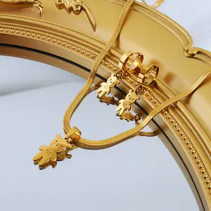 ODM ayı kolye küpe mujer altın ayı kolye inoxi316l 316l edelstahl paslanmaz çelik 18k altın takı seti