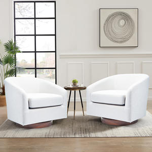 Fauteuil pivotant moderne rembourré en tissu 360 °   Fauteuil d'appoint pour salon avec dossier incurvé rotatif, siège confortable et base en bois - Product Image 2