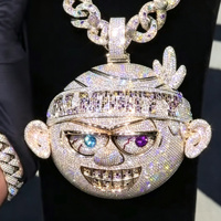 Ciondolo a Forma di Cartone Animato in Argento Sterling S925 con Moissanite, Gioiello Hip Hop Personalizzato con Lettere Luccicanti
