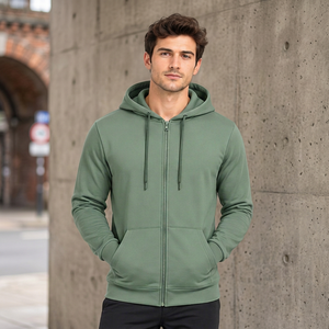 Sweat à capuche zippé intégral pour homme, personnalisable, vierge, en polaire décontracté avec poche kangourou, vente en gros - Product Image 2