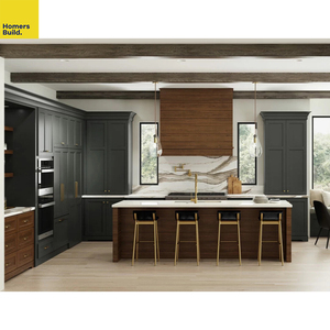 Cuisine moderne de luxe classique avec armoires solides, hotte aspirante sur mesure, étagères flottantes en <span class=keywords><strong>bois</strong></span> RTA, structure en contreplaqué, robinet, accessoire, villa - Product Image 3