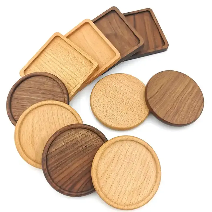 Factory custom plate display wood pot coasters wooden tray cup tea blank engraved coasters for drink