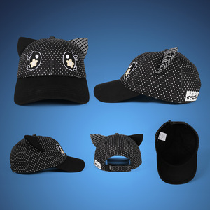 Gorro de béisbol <span class=keywords><strong>Kawaii</strong></span> de 6 paneles con logotipo personalizado de sarga de algodón con borde curvo bordado y estampado de dibujos animados personalizados con orejas - Product Image 2