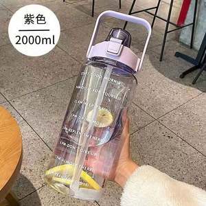 Botella de Agua Motivacional Transparente de Plástico para Gimnasio y Deportes, Ecológica, a Prueba de Fugas, con Tapa Personalizable, Capacidad de 64 oz, Medio Galón, 2 Litros - Product Image 4