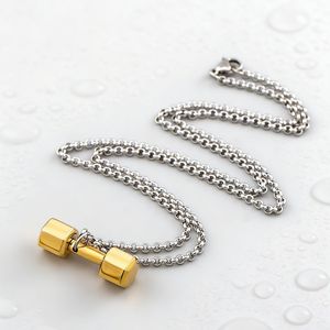 Stainless Steel <b>Dumbbell</b> Pendant Necklace 18K Gold Plated For Men And Women Casual Fitness Jewelry - Product Image 4