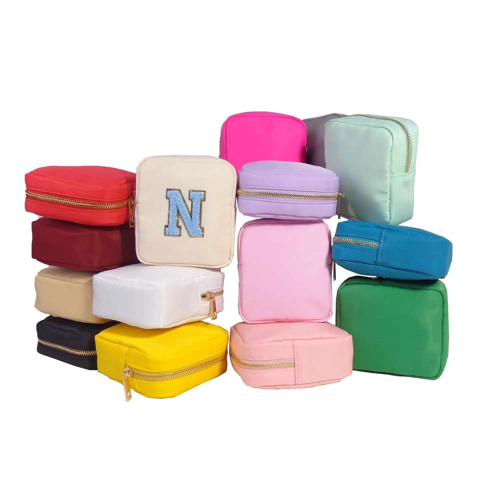 Tas perlengkapan mandi tahan air berkualitas tinggi tas nilon kantong perjalanan tas rias pelajar besar tas kosmetik kecil Mini dengan huruf