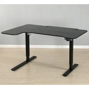 Fornecedores triplo motorizado l forma mesa elétrica sentar stand up desk madeira ajustar altura mesa laptop gaming mesa de trabalho ajustável