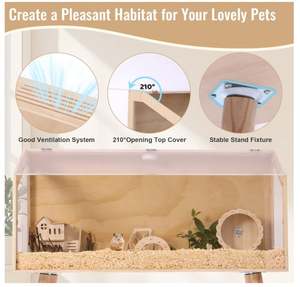 Cage à hamster en bois de 40 "avec fenêtre en acrylique pour gerbille <span class=keywords><strong>Chinchilla</strong></span> Hedgehog. - Product Image 5