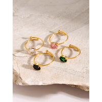 Bague ouverte ajustable en acier inoxydable plaqué or 18 carats style Ins, ornée de zircons cubiques multicolores roses et verts, bijou mignon