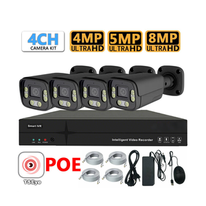 Kit de caméra de sécurité PoE 4 canaux 8MP 4K Bullet IP66 Extérieur Vision nocturne couleur complète Détection de mouvement Accès à distance P2P - Product Image 1