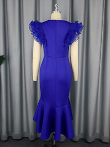 AM050340 V Yaka Kısa Kollu Dar Kesim Kadın Kokteyl Denizkızı Elbisesi Fırfırlı - Product Image 6