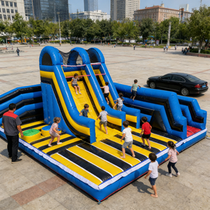 QIQU Pista de Obstáculos Inflable Comercial de PVC de 0.55mm, Tobogán Personalizado de 50 pies para Parque de Juegos Interior y Exterior, Certificado CE, 5000kg - Product Image 1