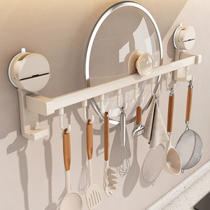 Wall Mounted <b>Kitchen</b> <b>Storage</b> <b>Rack</b> With Hooks And Suction Cups <b>For</b> Spatula Spoon Organizer Rectangle Shape - Product Image 1
