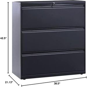 Alera 36\" X 18.63\" X 40.25\" Lateral File Cabinet with 3 Legal/Letter/A4/<b>A5</b>-Size Drawers Charcoal - Product Image 3
