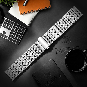 Correa de reloj de acero inoxidable de 22 mm con cierre plegable y nueve eslabones, compatible con relojes inteligentes - Product Image 1