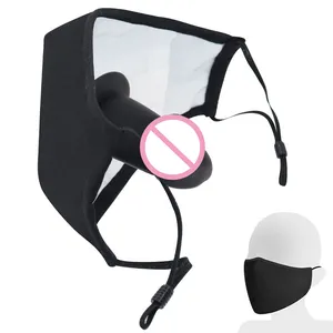Silikon <span class=keywords><strong>Penis</strong></span> Plug Dildo Gag Fetisch BDSM Bondage Sexspielzeug für Frau Adult Game Schwarze Maske mit abnehmbarem Knebel mit offenem Mund - Product Image 1