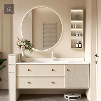 Meuble-lavabo flottant naturel XINGRUO avec porte de placard cannelée, taille personnalisée éco-responsable