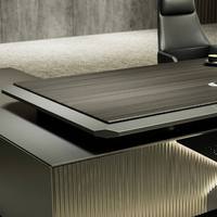 Bureau de direction haut de gamme avec plateau en forme de diamant à découpe géométrique, configuration avec verrouillage par empreinte digitale et mot de passe