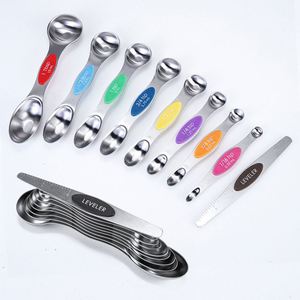 Hot Sale Double Sided 8 Pieces Stainless Steel Kitchen Measuring Tools Magnetic Measuring Cups and Spoons <b>Set</b> - Product Image 1