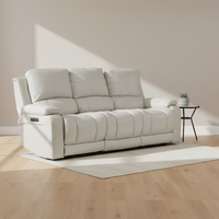Sofá Reclinable Eléctrico de Cuero Genuino con Soporte Lumbar, Muebles para Sala de Estar