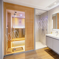 Sauna d'angle incurvé en cèdre rouge de luxe, design élégant, pour soulager la fatigue, sauna infrarouge, centre de bien-être à domicile, porte arquée