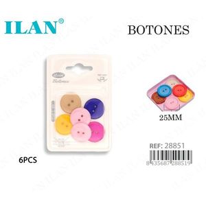 Bottoni colorati a due fori Ilan da 25 mm, 6 pezzi per cucito e artigianato - Product Image 1