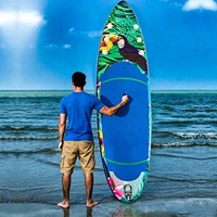 Planche de paddle gonflable de surf (SUP) en PVC écologique bleue à 3 ailerons, 10, 11 et 12 pieds, pour usage en eaux offshore, avec kit de réparation et accessoires – Vente en gros