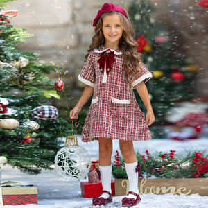 <span class=keywords><strong>Robe</strong></span> en tweed à carreaux rouge confortable et <span class=keywords><strong>chic</strong></span> personnalisée vente en gros style de vacances robes d'accent de haute qualité pour petite fille à la mode avec nœud - Product Image 2