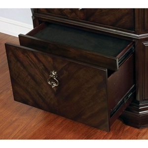 Espresso Nightstand Faux Wood Carved Details Bronze Ring Pulls Solidwood <b>2</b>-<b>Drawer</b> Bedroom Furniture <b>Storage</b> <b>Drawer</b> - Product Image 5