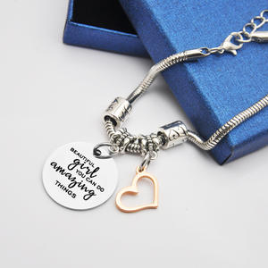Vente chaude Personnalisé En Acier Inoxydable Femmes Dames Filles Gravé Lettres Amour <span class=keywords><strong>Pour</strong></span> <span class=keywords><strong>Toujours</strong></span> Coeur Pendentif Bracelet Bijoux - Product Image 5