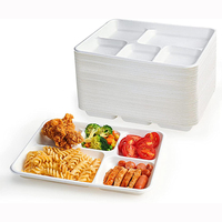 Assiette jetable à 5 compartiments en bagasse de canne à sucre, biodégradable, compostable, écologique et sans PFAS