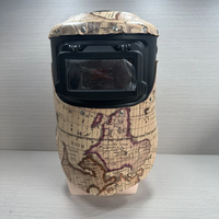Casque de soudage auto-assombrissant en cuir à motif cartographique vintage avec écran frontal rabattable, finition thermolaquée pour la fabrication automobile