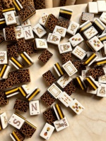 Ubin Mahjong Akrilik Amerika 4 Lapis Motif Leopard Mewah dengan Lapisan Emas Berkilau & Wajah Hewan Lucu Terukir