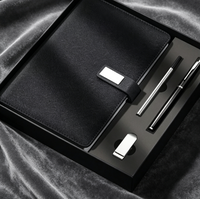 Coffret Cadeau Luxe Rechargeable : Stylo, Carnet et Journal A5 en Cuir Végan Bleu Magnétique pour Affaires