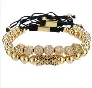 Top Verkauf Fabrik vergoldet Kristall Krone Perlen Armband verstellbare geflochtene gewebte Freundschaft Armband
