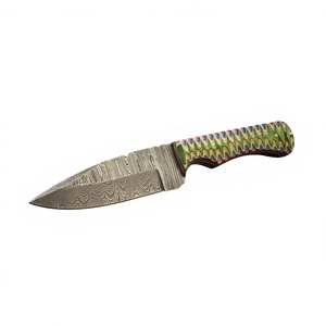 Couteau de camping à lame fixe en acier Damas avec manche en bois Pakka bleu 20 cm, couteau de survie DIY pour l'extérieur - Product Image 3