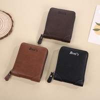 Dompet Pendek Pria Vintage Horizontal dengan Banyak Slot Kartu, Kantong Koin Ber-resleting, Tempat Kartu ID Multifungsi, Bahan PU Pabrik