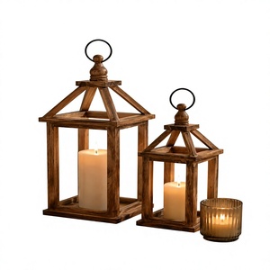 Lanterne porte-bougie en bois faite à la main avec panneaux en verre, impression personnalisable pour la décoration de la maison, décoration de table, mariages, fêtes - Product Image 1