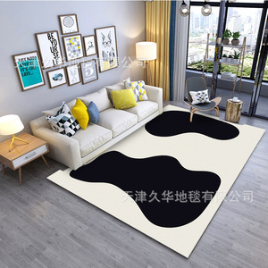 Jiuhua Black White Thick Imitation Cashmere Polyester Washable Customizable Modern Simple Abstract Painting Carpet for Living - Product Image 2