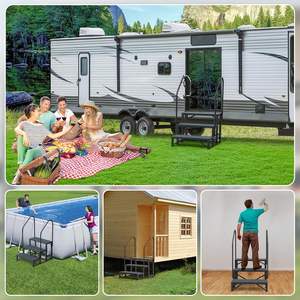 Op maat gemaakte 4-traps RV-trappen met 2 campingletrappen voor caravan, draagbare trap voor spa, zwembad en veranda - Product Image 6