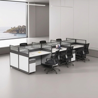 Ensemble de bureau et chaises pour 4-6 personnes, mobilier de bureau moderne en bois, postes de travail avec cloisons, résistant au feu, avec rangement