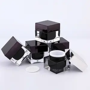 Luxury 15g Black Square PS Plastic Face Cream Sample Containers Eye Cream Jar For Cosmetics Cream Packaging