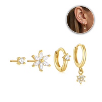 Pendientes de Aro Dorados para Mujer, Set de Pendientes Pequeños y Delicados con Zirconia en Forma de Flor, de Acero Inoxidable para Cartílago