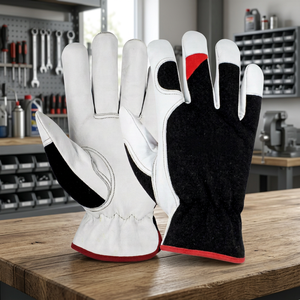 JNA GROUP White Black Leather Safety Gloves Anti-Slip Fingertips Cuff General Purpose Abrasion Resistant 12 oz <b>10</b> <b>Inch</b> - Product Image 3