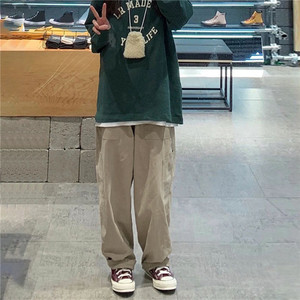 Vintage Cargo Pants Women Khaki Wide Leg Pants Unisex Harajuku Baggy Sweatpants Hip Hop <b>Trousers</b> <b>Drawstring</b> Streetwear Pantalon - Product Image 3