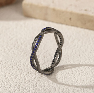 S925 <b>Silver</b> Geometric <b>Eternity</b> Band <b>Ring</b> With Sapphire Pave Setting Rhodium Plated Minimalist Design Unisex Everyday Wear - Product Image 5