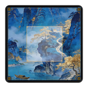 Printed Mahjong Table Mat Blue Gold Landscape <b>Game</b> Mat Decorative Mahjong Play Rug for Hotel Club Lounge - Product Image 1