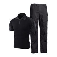 Ensemble uniforme tactique camouflage respirant et durable pour homme, comprenant un t-shirt à manches courtes et un pantalon en toile imperméable vert olive