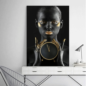 <span class=keywords><strong>Horloge</strong></span> <span class=keywords><strong>murale</strong></span> personnalisée femme <span class=keywords><strong>africaine</strong></span> noire affiche abstraite impression décoration de la maison photo <span class=keywords><strong>murale</strong></span> - Product Image 3