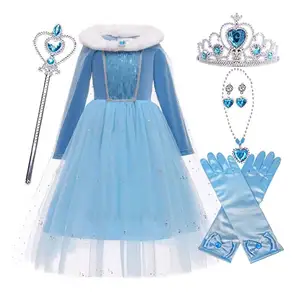 Déguisement d'halloween avec Cape, déguisement chaud, robe Elsa, Costume de Cosplay, collection hiver HCGD-045